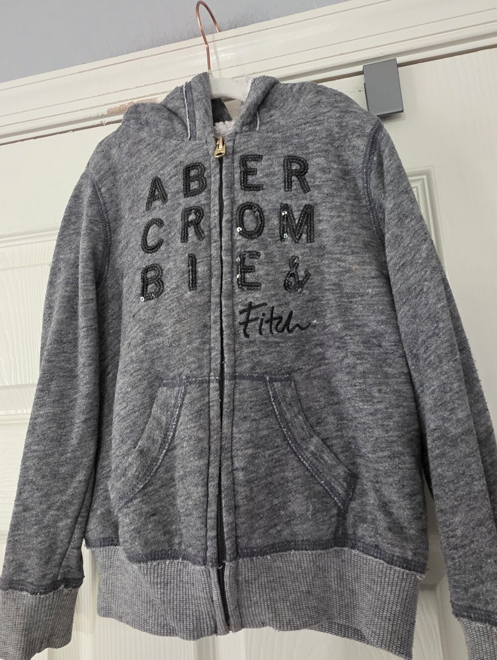 Abercrombie & Fitch Girls Full Zip Sherpa Lined Hooded Sweatshirt Jacket 5/6